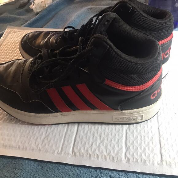 Size 10.5 - adidas Hoops 3.0 Mid Black Scarlet - Picture 1 of 9
